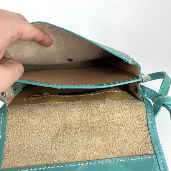 Vera Pelle Made in Italy Genuine Leather Turquoise Blue Crossbody Bag Preowned - Picture 4 of 10